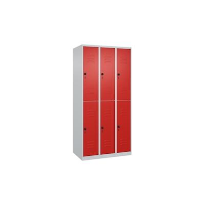 C+P Spind Classic PLUS, 6 Abteile, HxBxT 185x90x50cm, Sicherheitsdrehriegel, Hellgrau/Rot von PROREGAL Image