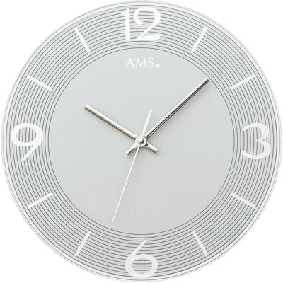 Wanduhr AMS "W9571", silber (silberfarben), Wanduhren, H: 3cm, Quarzuhr,Glas,Wohnzimmer,Esszimmer,Küche,Arbeitszimmer,Büro, Flur Image