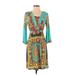 White Mark COUTURE COLLECTION Casual Dress - Wrap: Teal Baroque Print Dresses - Women's Size Small