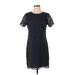 Ann Taylor Cocktail Dress - Shift Crew Neck Short sleeves: Black Print Dresses - Women's Size 2