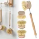 Ensemble de brosses à vaisselle de cuisine en bois manche long brosse à poêle 4 têtes de brosse