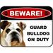 LED Light Up Red Flashing Blinking Attention Grabbing Laminated Dog Sign Beware Guard Bulldog on Duty Yard Fence Gate