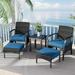 Grand Patio 5-Piece Outdoor Conversation Sets All Weather Wicker Patio Chairs with Olefin Cushions Ottomans and Side Table for Balcony Backyard Garden Peacock Blue