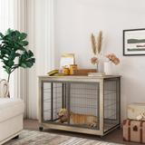 Furniture Style Dog Crate Side Table on Wheels with Double Doors and Lift Top.43.7'' W x 30'' D x 31.1'' H.