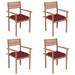 Carevas Patio Chairs 4 pcs with Red Cushions Solid Teak Wood