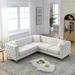 L-Shaped Sectional Couch Velvet Chesterfield Sofa w/Nailhead, Beige