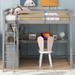 Grey Modern Wood Twin Size Loft Bed with L-shaped Desk and Shelves, 2 Built-in Drawers