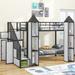 White+Black 2-color Mix Metal Twin over Twin Castle-shaped Bunk Bed with 2 Wardrobes and Multiple Storage