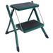 Delxo Foldable Steel 2 Step Stool Step Ladder with Non Slip Wide Pedal, Green - 7.9