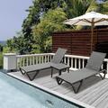 Patio Chaise Lounge Chair Set of 3 Outdoor Aluminum Polypropylene Sunbathing Chair with 5 Adjustable Position Side Table for Beach Yard Balcony Poolside (Grey 2 Lounge Chair+1 Table)