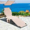 Amijoy Folding Outdoor Lounge Chair Adjustable Reclining Chair With Rotatable Canopy Shade Carry Handle And Rustproof Steel Frame