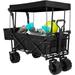 Arlopu Outdoor Folding Beach Wagon Cart with All-Terrain Wheels and Removable Canopy