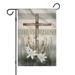 Happy Easter Day House Flag Burlap Outdoor Flag He Is Risen Lilies and Cross Farmhouse Outdoor Flag Vertical Double Sided House Flags for Home Garden Decorations 12.5 Ã—18 in.