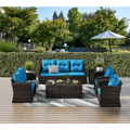 Grezone Outdoor Garden 7-Piece Rattan Wicker Sectional Set (Blue)