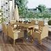 Outdoor Patio 7-Piece Dining Table Set All Weather PE Rattan Dining Set with Wood Tabletop and Cushions for 6 White