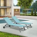 Chaise Lounge Outdoor Set of 2 Lounge Chairs for Outside with Wheels Outdoor Lounge Chairs with 5 Adjustable Position Pool Lounge Chairs for Patio Beach Poolside (Turquoise Blue 2 Lounge Chairs)