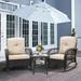 3 Pieces Conversation Set Outdoor Wicker Rocker Patio Bistro Set Rocking Chair with Glass Top Side Table