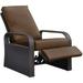 Outdoor Garden Recliner Automatic Adjustable Wicker Lounge Recliner Chair with Comfy Thicken Cushion All Weather Aluminum Frame Brown