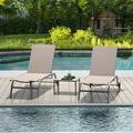 Chaise Lounge Outdoor Set of 3 Lounge Chairs for Outside with Wheels Outdoor Lounge Chairs with 5 Adjustable Position Pool Lounge Chairs for Patio Beach (Khaki 2 Lounge Chairs+1 Table)