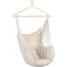 Hammock Chair Macrame Swing Distinctive Cotton Canvas Hanging Rope Chair with Pillows for Indoor and Outdoor Use Beige
