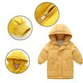 Godderr 2-9Y Baby Boys Girls Slant Pocket Down Jackets Hooded Solid Colour Down Coats Kids Lightweight Mid-Length Warm Cotton Coat Fall Winter Thickening Snowsuit