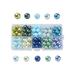 200pcs Blue Green Colors Glass Beads 8mm Jewelry Making DIY Round Glass Imitation Pearl Beads Strands for Handmade Jewelry Necklace Craft Making with a Storage Box