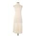 Heart & Hips Casual Dress - Midi High Neck Sleeveless: Ivory Print Dresses - Women's Size Large