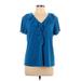 Adrianna Papell Short Sleeve Top Blue Ruffles Tops - Women's Size Large