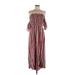 Lush Casual Dress - Midi Off The Shoulder Sleeveless: Red Print Dresses - Women's Size Medium