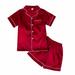 Kids Satin Pajamas Sets Girls Boys Button-Down Pjs Short Sleeve Silk Nightwear 2 Piece Lounge Sets 4-12 Years