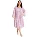 Plus Size Women's Fit-and-Flare Midi Dress by June+Vie in Pink Marble Vine (Size 22/24)