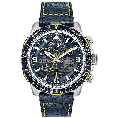 Funkchronograph CITIZEN "Promaster Skyhawk "Blue Angels", blau (dunkelblau), Armbanduhren, Herren, Armbanduhr, Herrenuhr, Solar, Stoppfunktion, Lederarmband Image