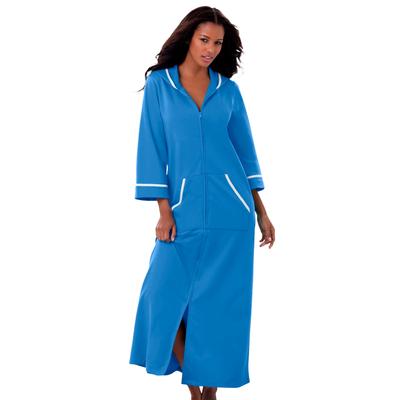 Plus Size Women's Long French Terry Robe by Dreams & Co. in Pool Blue (Size 5X)