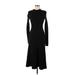 CAARA Casual Dress - Midi High Neck Long sleeves: Black Solid Dresses - Women's Size Small