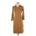 Liz Claiborne Casual Dress Collared 3/4 sleeves: Brown Solid Dresses - Women's Size Small