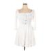 Trixxi Casual Dress - Mini Square 3/4 sleeves: White Print Dresses - Women's Size X-Large