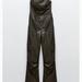 Zara Pants & Jumpsuits | Faux Leather Long Jumpsuit By Zara | Color: Gray/Green | Size: L