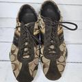 Coach Shoes | Coach - Brown -Tan-Gold Jacquard Fabric Tennis Shoes Size 7.5m | Color: Brown/Tan | Size: 7.5