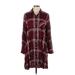 Old Navy Casual Dress - Shirtdress Collared 3/4 sleeves: Burgundy Plaid Dresses - Women's Size Large