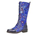 Tango Shoes Women's Black Motorcycle Boots Boots Women's Long Boots in Ethnic Style Embroidered Shoes Vintage for Women's Boots Women's Boots Women's Shoes Spring Elegant, blue, 8 UK