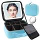 Travel Makeup Bag Cosmetic Bag Make up Organizer Bag with Large Lighted Mirror 3 Color Modes Adjustable Brightness, Waterproof PU Leather Makeup Travel Case Makeup Train Case Toiletry Gift Accessories
