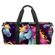 DragonBtu Duffle Bag Travel Laundry Bags - Unisex Weekender Bag with Shoe Compartment -Rainbow Unicorn Beautiful