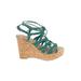 Aldo Wedges: Teal Print Shoes - Women's Size 10 - Open Toe