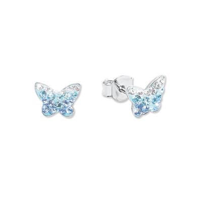 Paar Ohrstecker AMOR "Schmetterling, 9540761", blau (silberfarben, türkis, kristallweiß, blau, türkis, kristallweiß, blau), Ohrringe, Damen, Silber 925 (Sterlingsilber), mit Preciosa Crystal Image