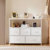 Trent Austin Design® Esma 5 - Drawer 39.4" W Dresser Wood/Metal in White | 30.7 H x 39.4 W x 11.8 D in | Wayfair 816BE474FD6C4D849D05C6DE0AA740AE