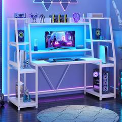 Wrought Studio™ Gaming Desk 65.7" w/ Led Lights, Hutch & Storage Shelves, Computer Desk w/ Monitor Stand, Large Pc Gamer Desk Workstation | Wayfair