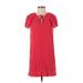 Madewell Casual Dress - Shift Tie Neck Short sleeves: Red Solid Dresses - Women's Size X-Small