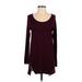 Ann Taylor Factory Casual Dress - Shift Scoop Neck Long sleeves: Burgundy Solid Dresses - Women's Size Small