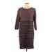Lands' End Casual Dress - Shift Crew Neck 3/4 sleeves: Brown Print Dresses - Women's Size Large