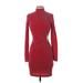 Bar III Casual Dress - Bodycon Turtleneck Long sleeves: Red Print Dresses - Women's Size Small